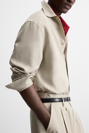 TEXTURED LINEN BLEND OVERSHIRT - Light beige by Zara - Image 5