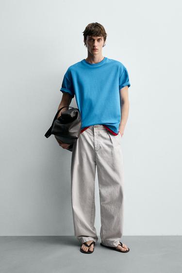 CAMISETA ACABADOS DOBLES CONTRASTE - Azul de Zara