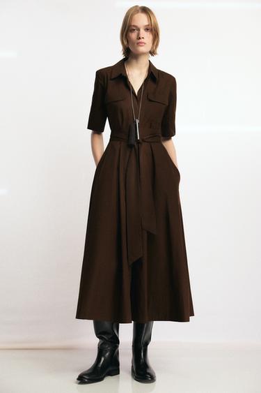 Zara ZW COLLECTION SHIRT DRESS - Dark khaki