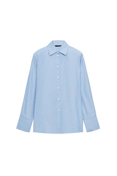 STRIPED POPLIN SHIRT WITH SHOULDER PADS - Blue/White by Zara