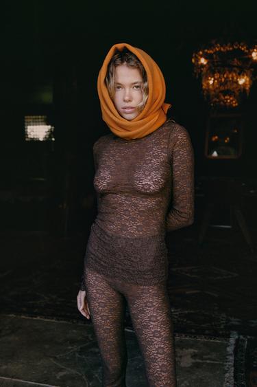 LACE LEGGINGS - Brown by Zara