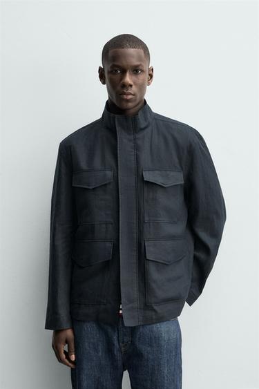 100% LINEN JACKET WITH POCKETS - Navy blue by Zara