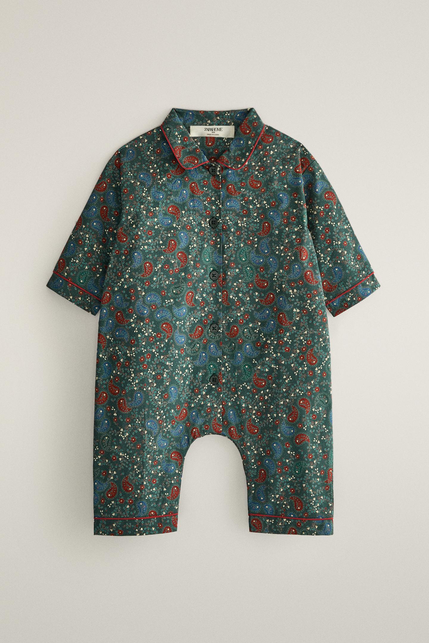 Комбинезон Zara Cotton Paisley Christmas Footed для малышей, цвет: Тёмный зелёный — фото 1