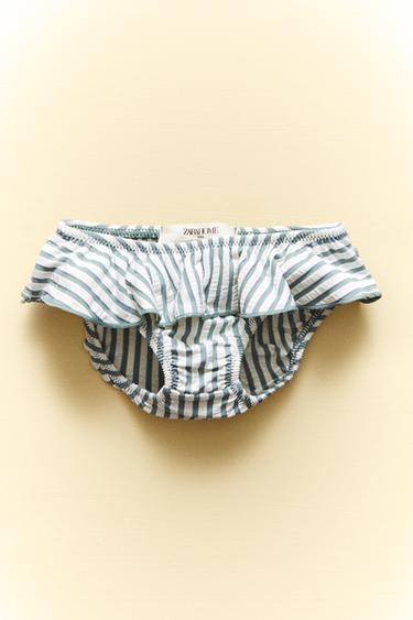 CHILDREN’S STRIPED BEACH BIKINI BOTTOMS - Ecru / Green by Zara - Image 5