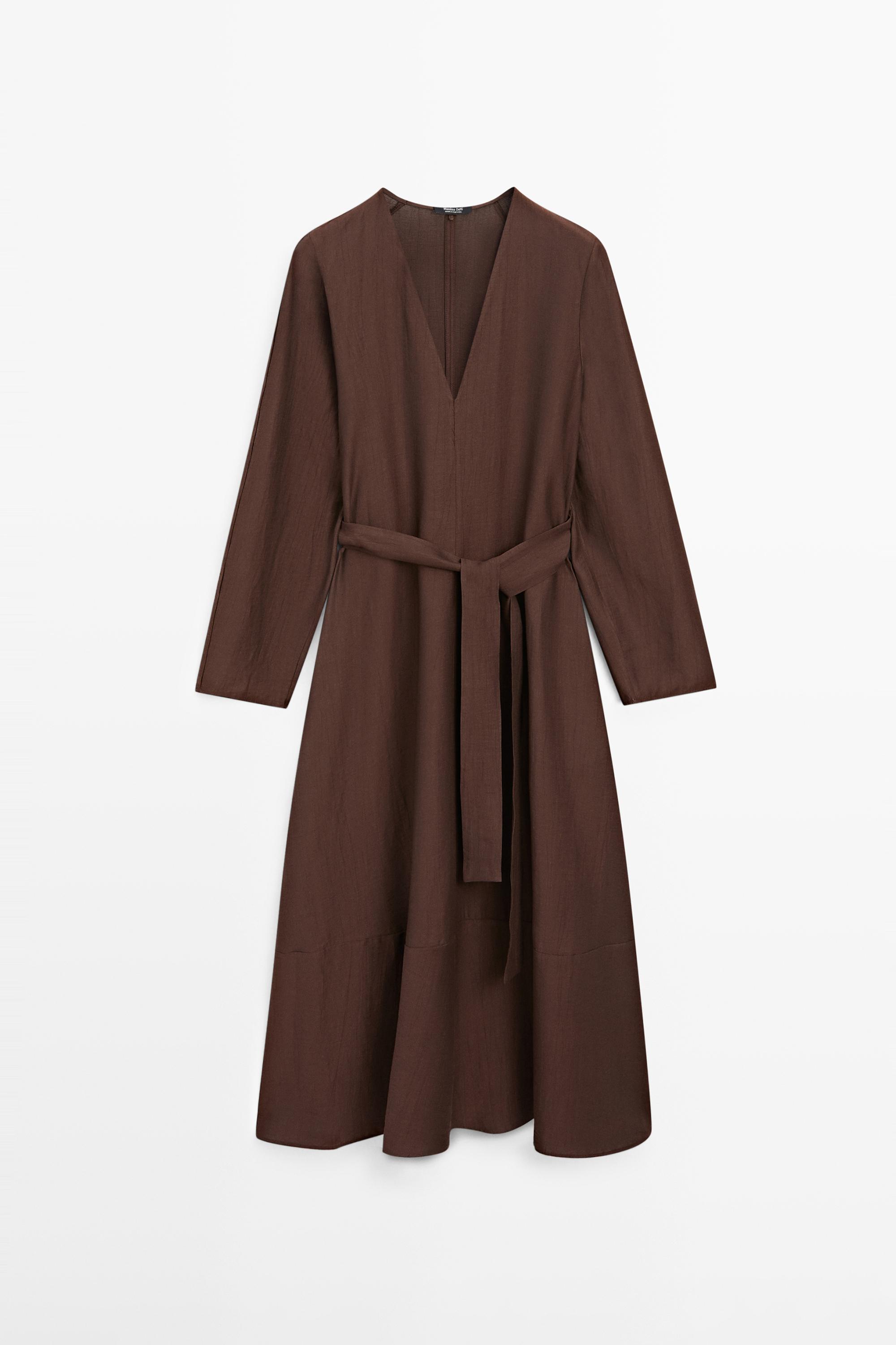 Robe midi fluide avec ceinture en lin