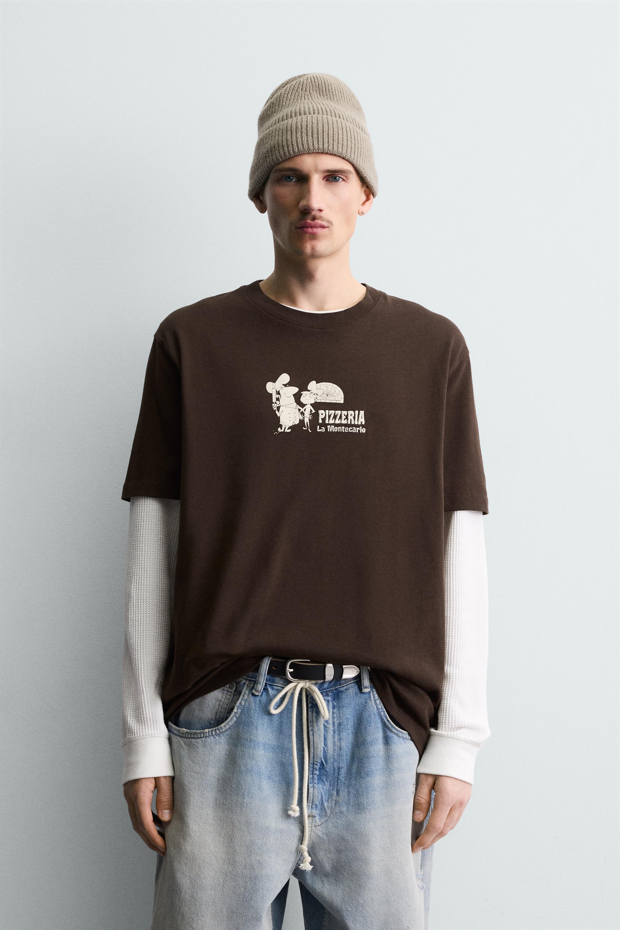 PIZZERIA LA MONTECARLO PRINT T-SHIRT - Brown | ZARA United States