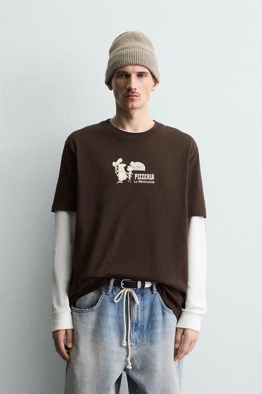 PIZZERIA LA MONTECARLO PRINT T-SHIRT - Brown by Zara