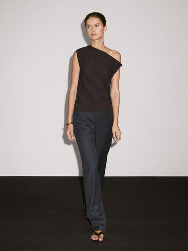 Zara Asymmetric top with knot detail - Brown - Image 0