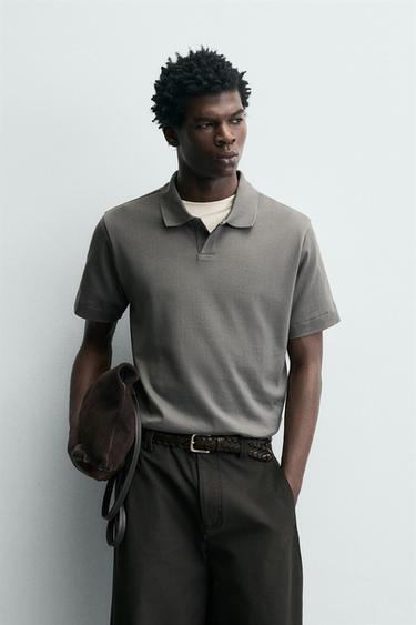 Zara REGULAR FIT POLO SHIRT - Gray
