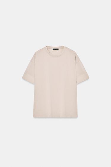 Zara HEAVY COTTON SHORT SLEEVE T-SHIRT - Light mink