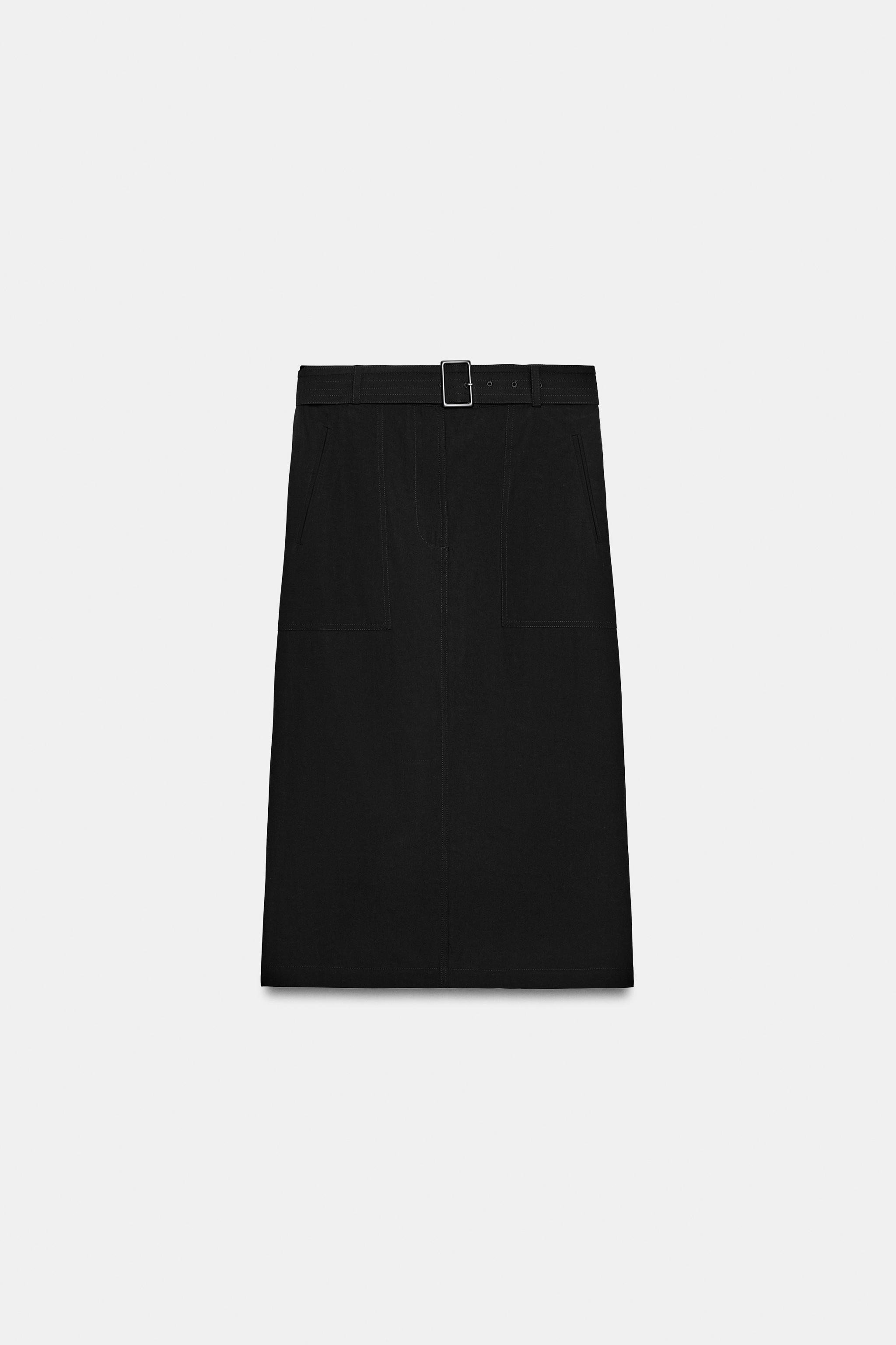 Zara ZW COLLECTION KEMERLİ KARGO MİDİ ETEK görsel 4