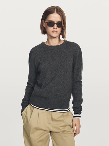 Jersey punto cuello redondo mezcla lana - Gris medio de Zara