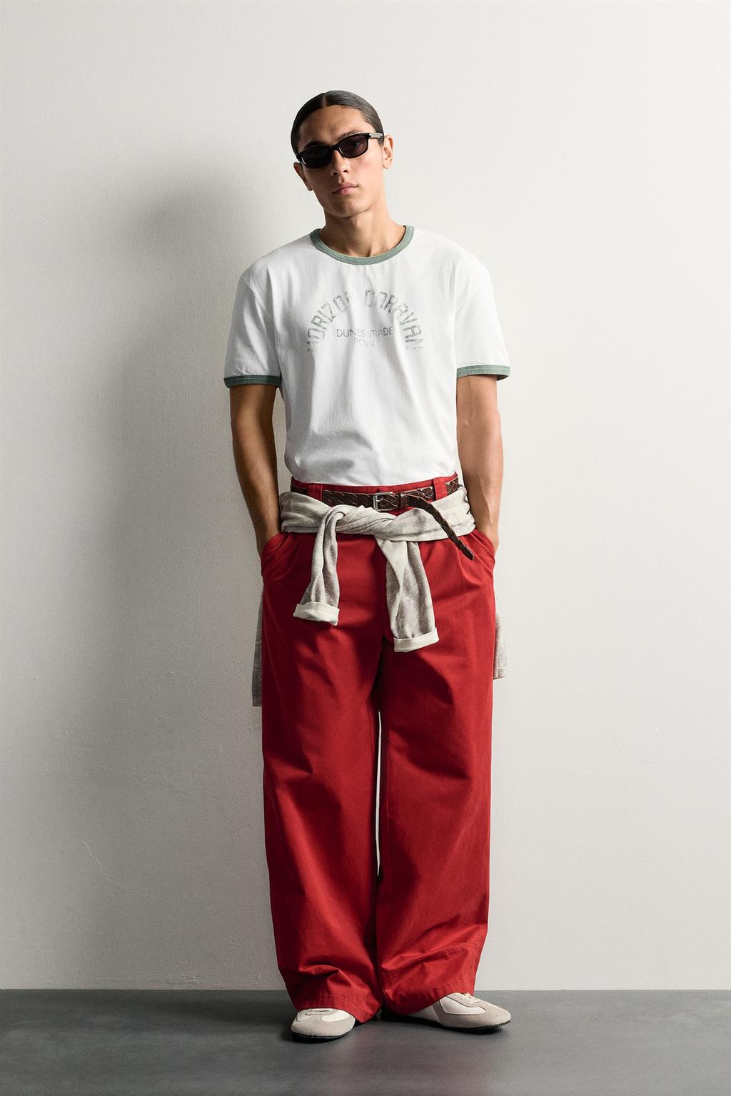 CONTRAST RIBBED SLOGAN T-SHIRT