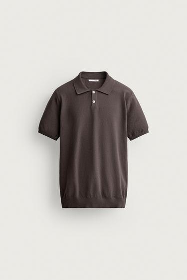 Zara REGULAR FIT TEXTURED KNIT POLO - Brown
