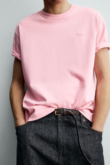 T-SHIRT INSCRIPTION BRODÉE - Rose délavé de Zara - Image 5