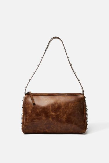 BOLSO DE HOMBRO APLIQUES METÁLICOS - Tostado oscuro de Zara
