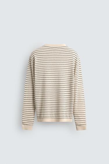 PULL À RAYURES LIN - COTON - Écru de Zara - Image 7