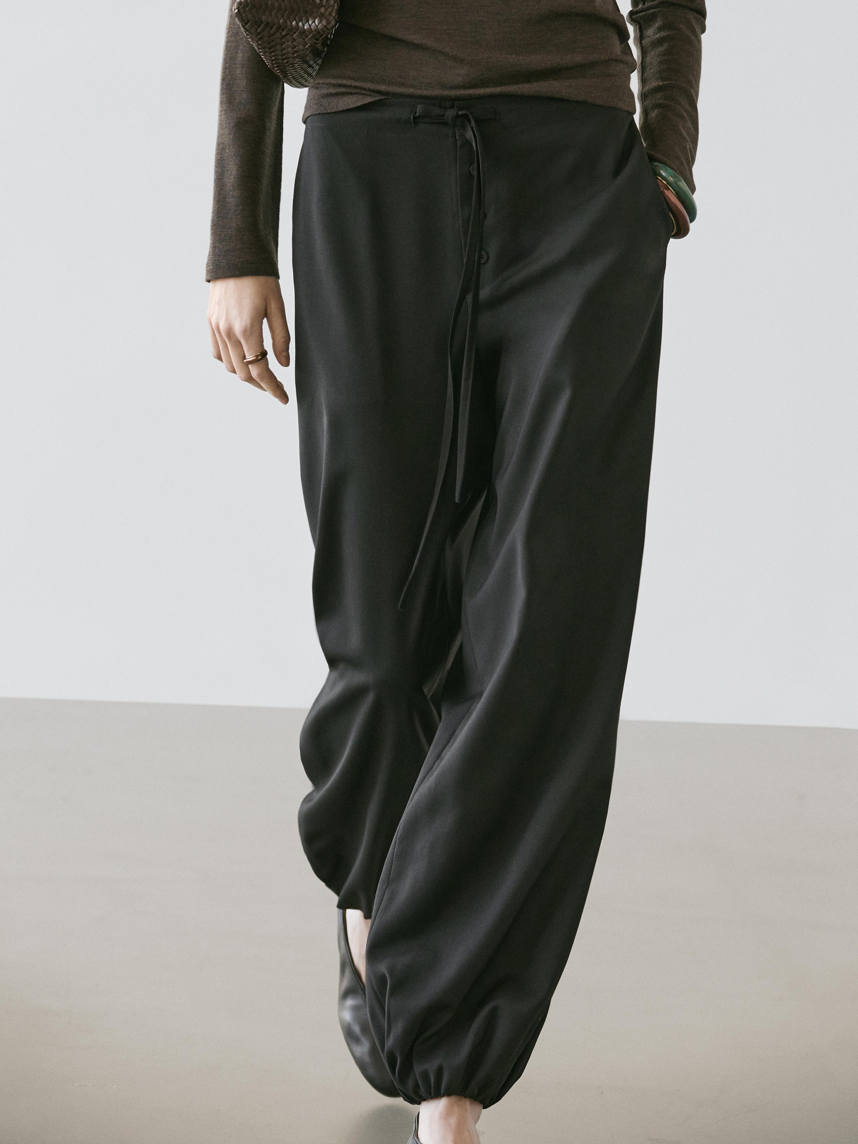 Pantalon bouffant en laine avec nœud