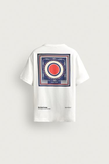 Zara RELAXED FIT CONTRAST PRINT T-SHIRT - White