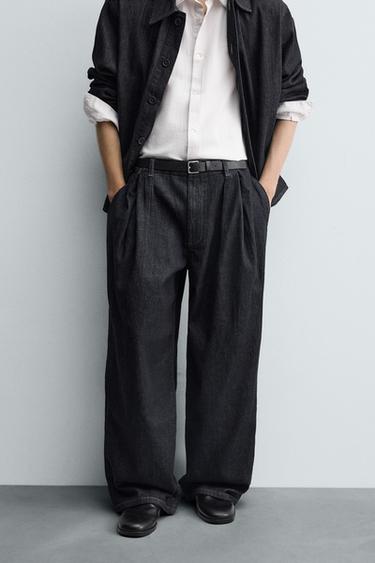 JEANS WIDE FIT 플리츠 - Zara 네이비