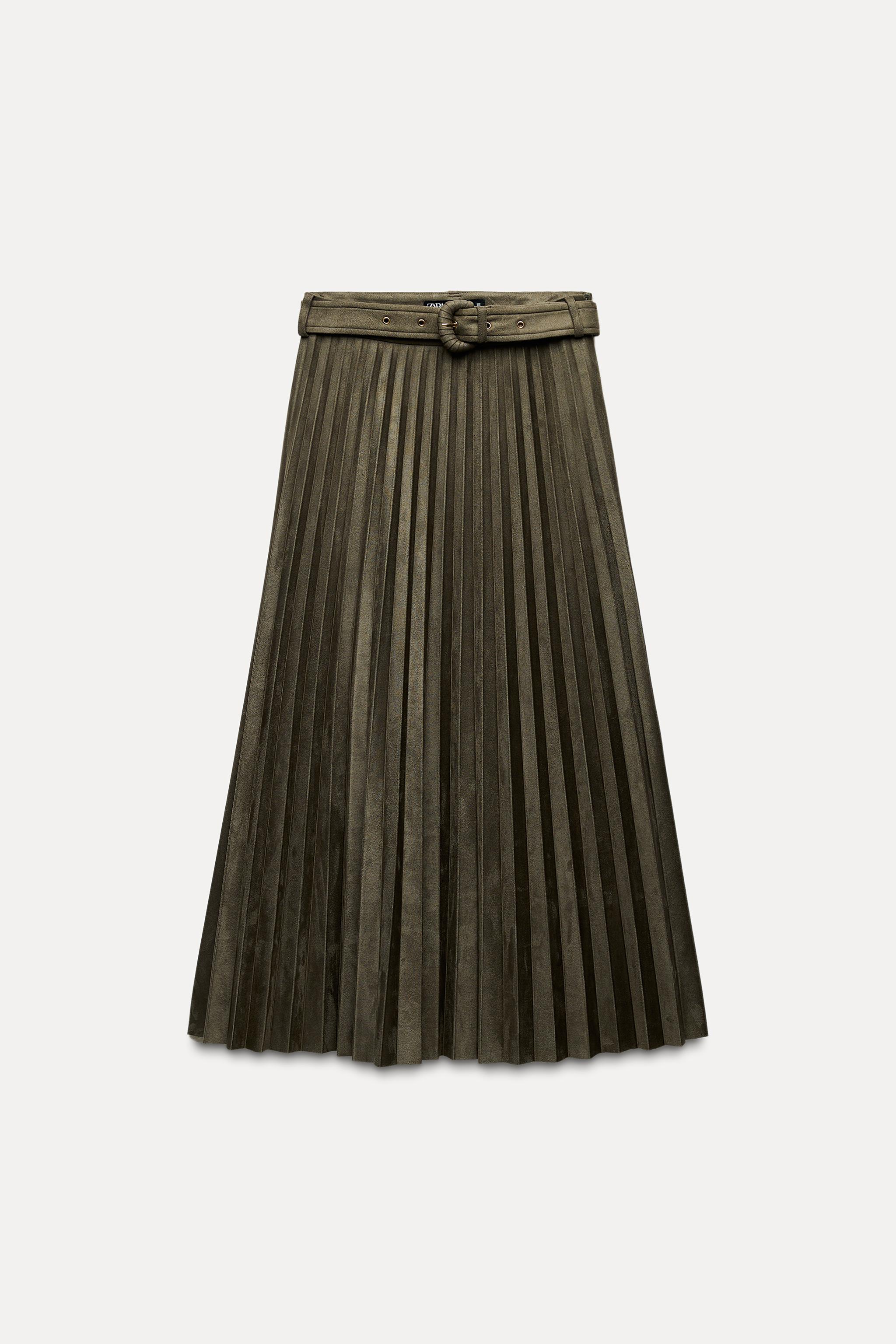 Pleated skirt green zara best sale