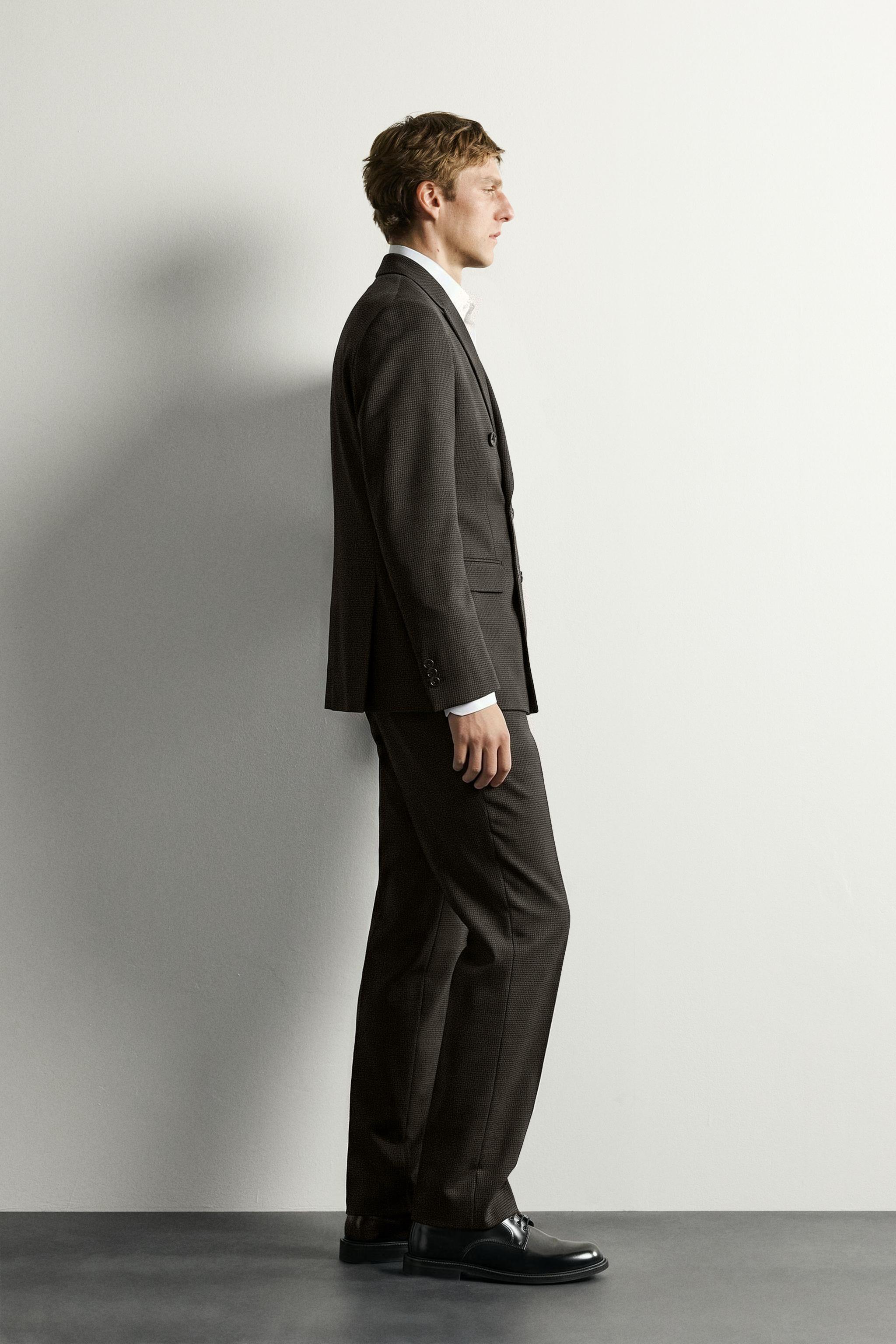 WOOL-BLEND HOUNDSTOOTH DOUBLE-BREASTED SUIT BLAZER