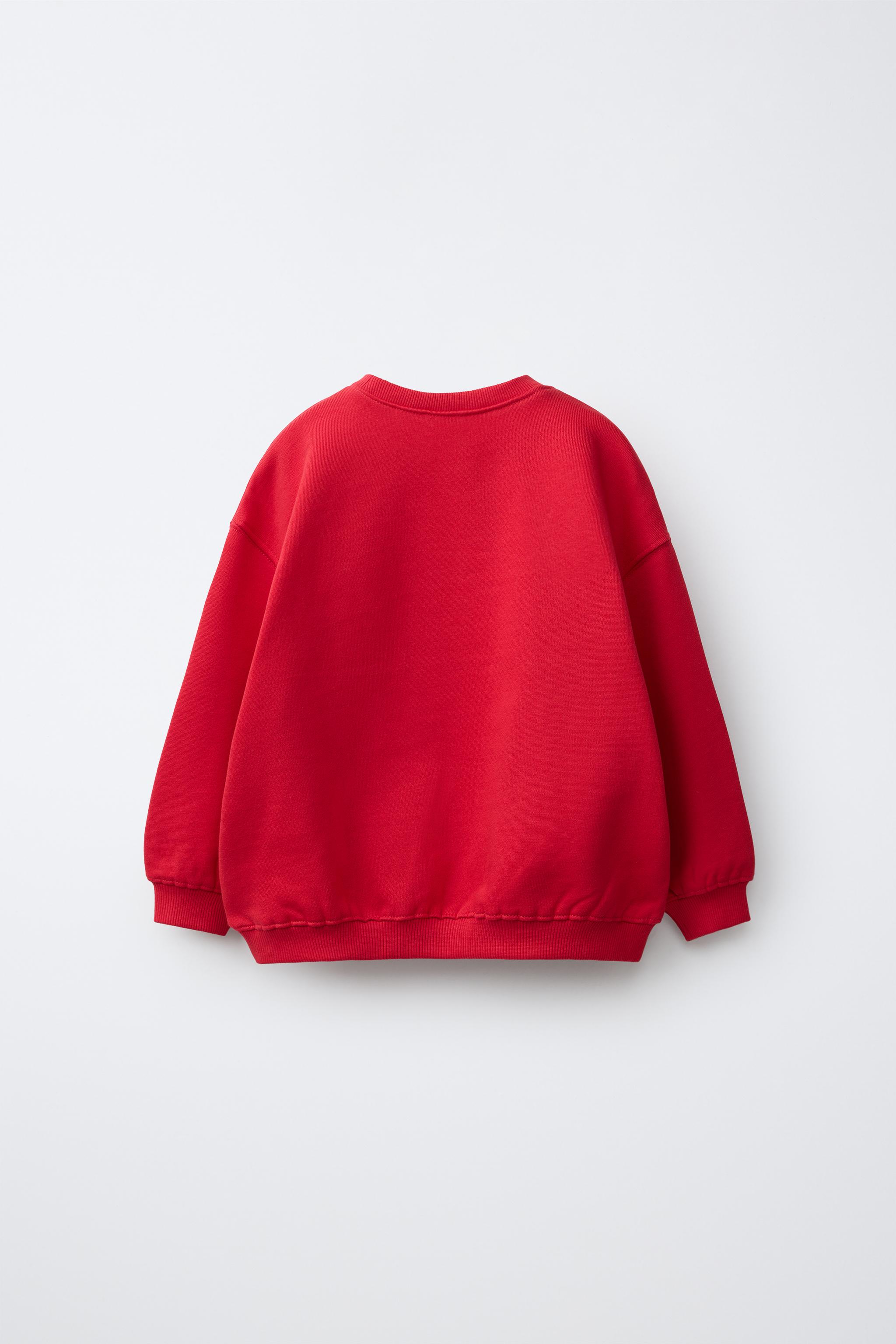 DAISY EMBROIDERED FLEECE SWEATSHIRT — Red