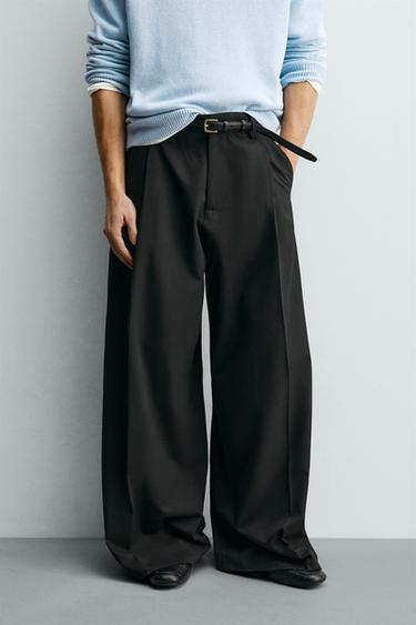 PANTALON COUPE LARGE À PLIS - Noir de Zara - Image 1