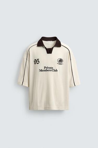 CONTRAST EMBROIDERED RETRO FOOTBALL POLO SHIRT - Oyster-white by Zara