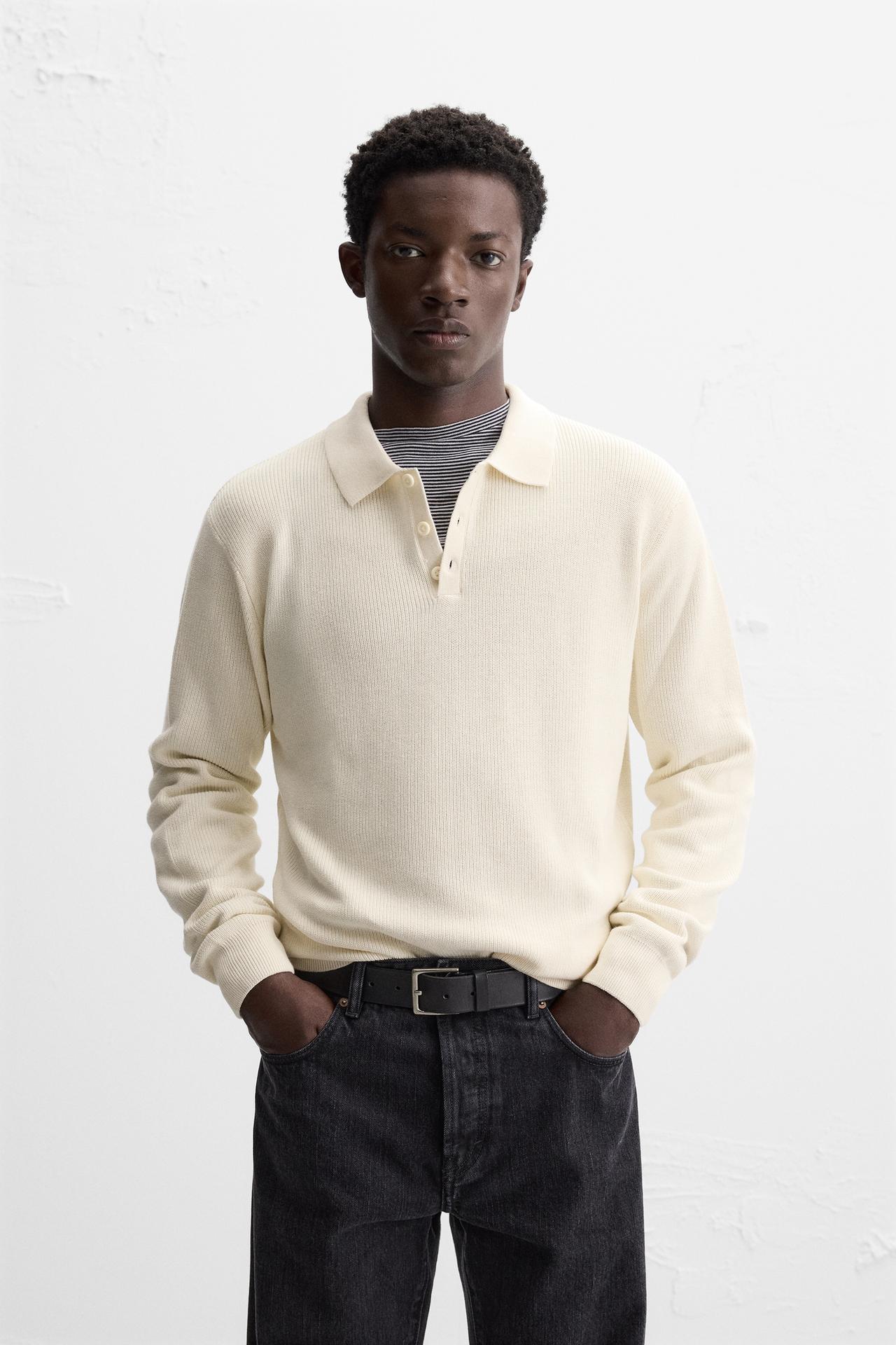 PEARL KNIT POLO SHIRT - Oyster-white by Zara