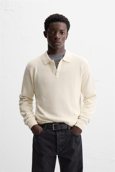 PEARL KNIT POLO SHIRT - Oyster-white by Zara