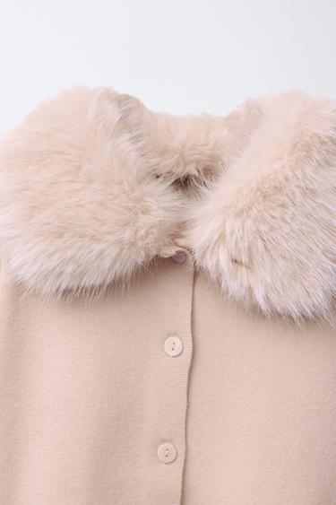 CARDINGAN WITH DETACHABLE FAUX FUR COLLAR - Beige by Zara - Image 3