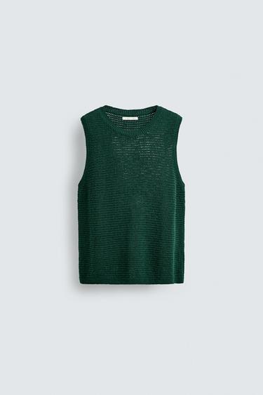 KNIT VEST WITH LINEN BLEND - Khaki by Zara