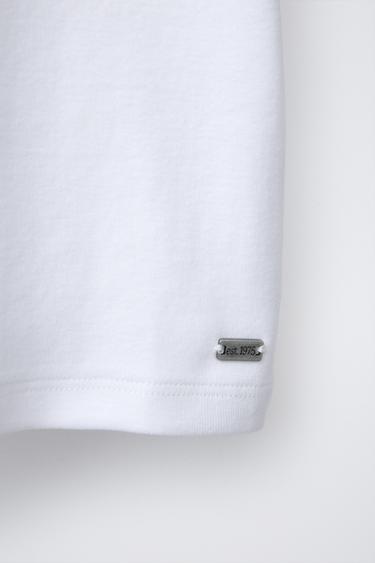 T-SHIRT À INSCRIPTION ET LISERÉS CONTRASTANTS - Blanc de Zara - Image 3