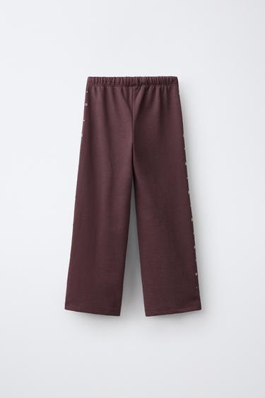 WIDE-LEG STUDDED PANTS — Burgundy 2