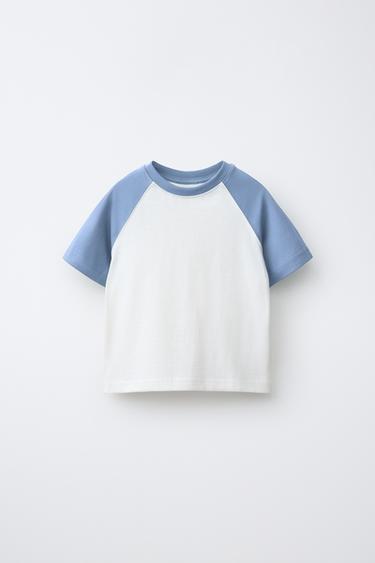 تيشرت بأكمام رنغلان - أزرق الخاص بـ Zara