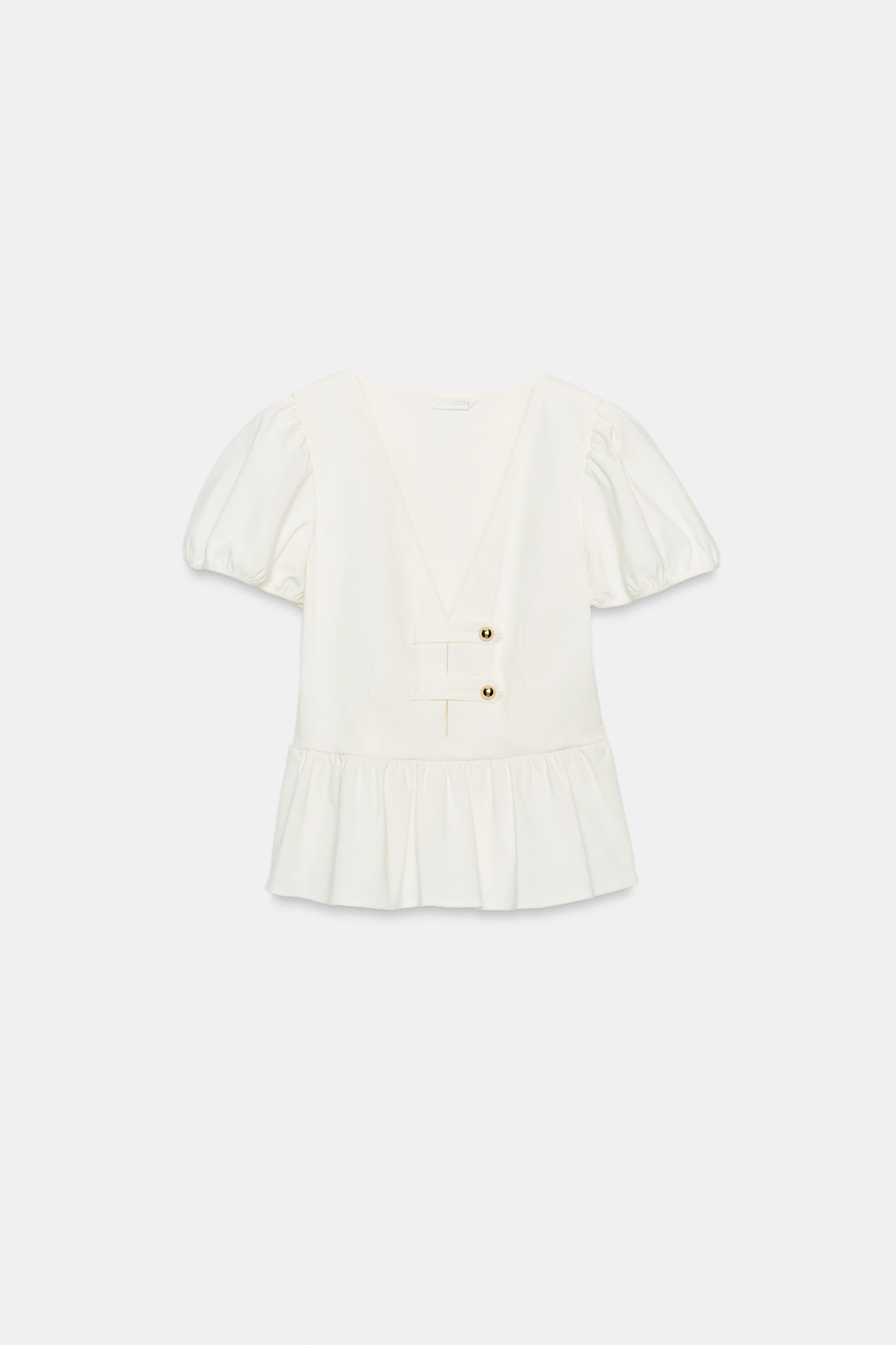 ALTIN DÜĞMELİ PEPLUM TOP - Görsel 6