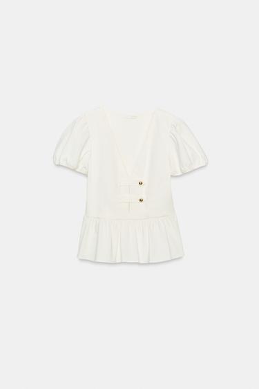 PEPLUM TOP WITH GOLD BUTTONS - Oyster-white by Zara - Image 5