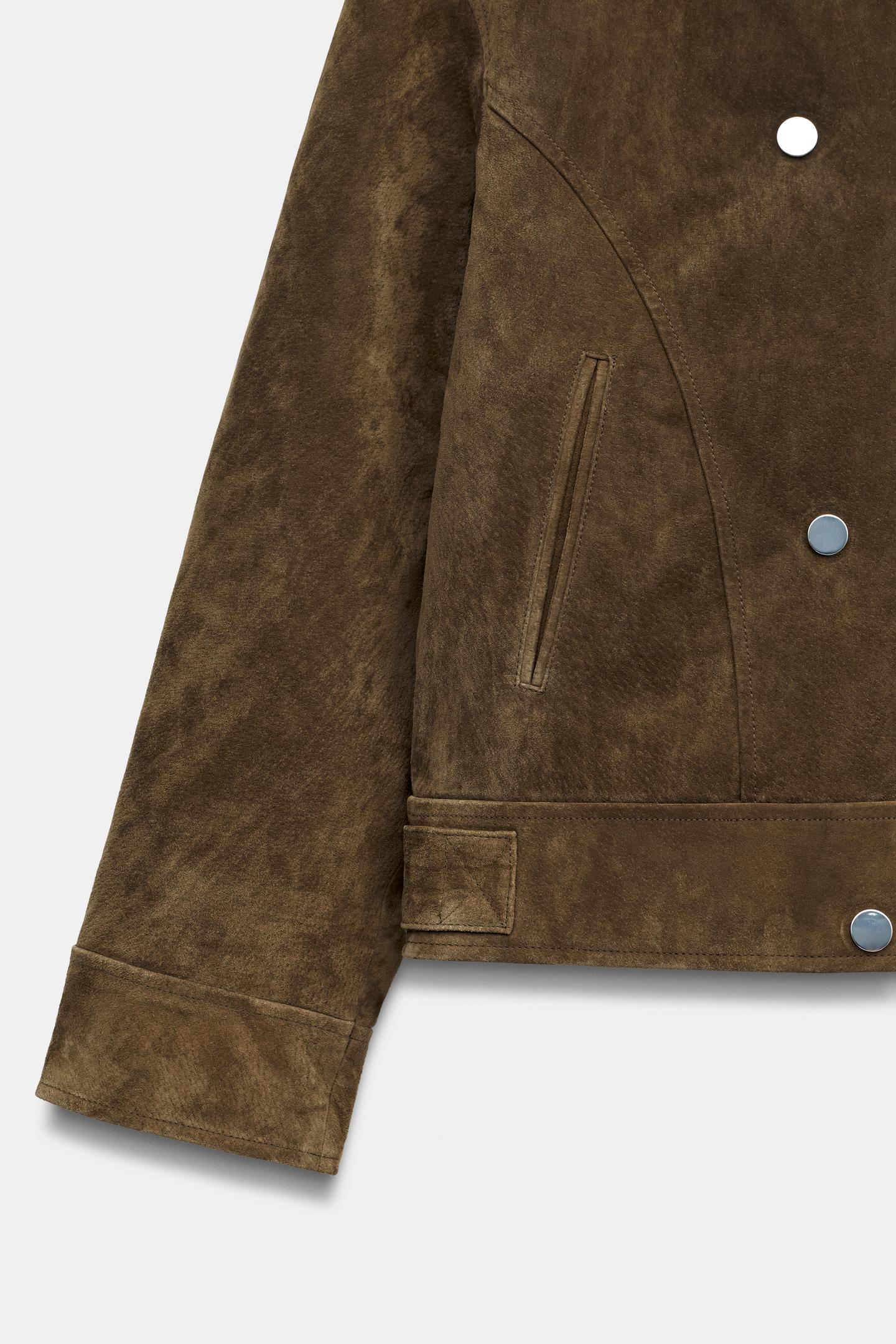 Женская куртка Zara 100% Leather Padded Jacket with Faux Fur Collar, цвет: Тёмный коричневый — фото 10