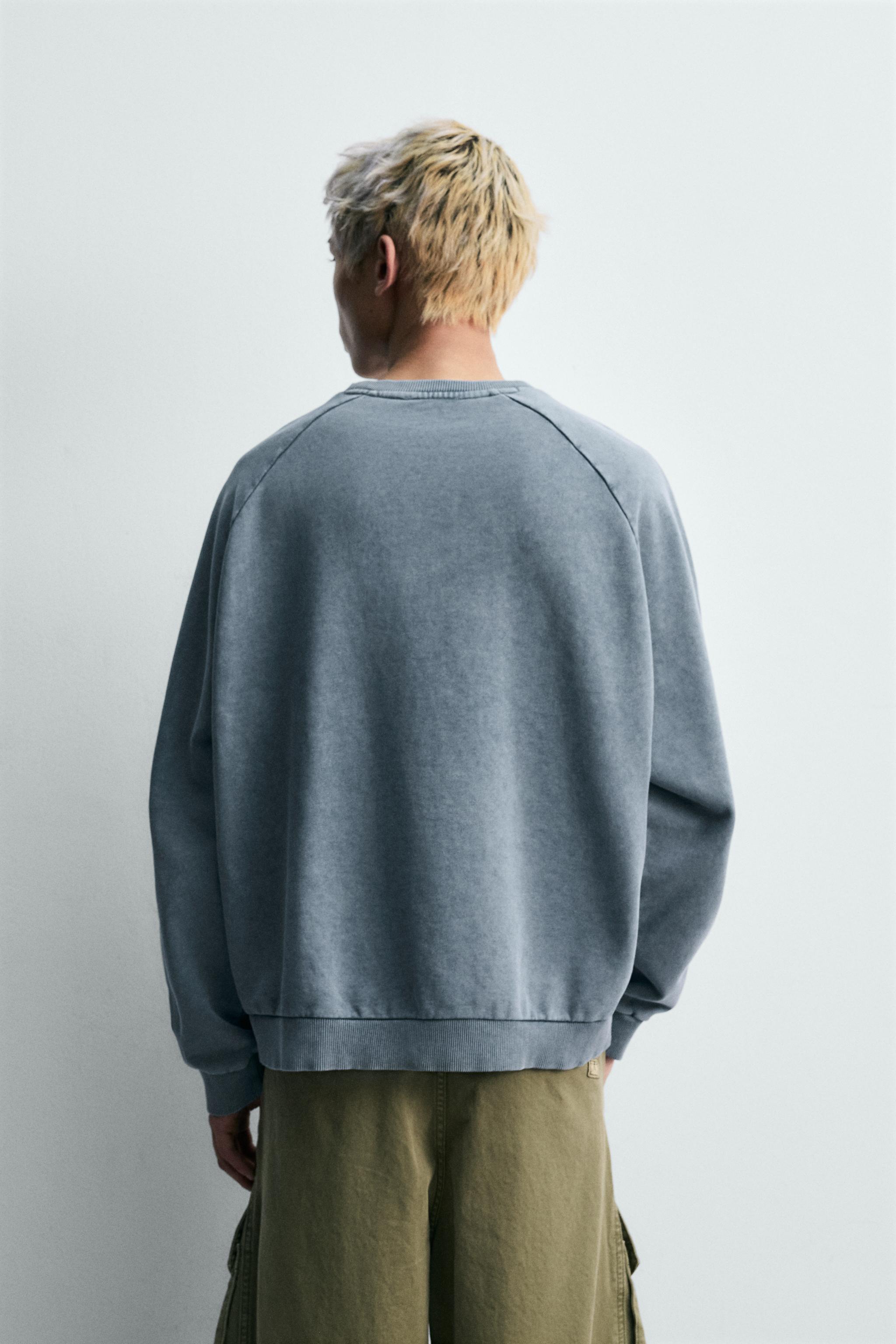 ユーズド加工リラックスフィットスウェットシャツ - ブルー | ZARA