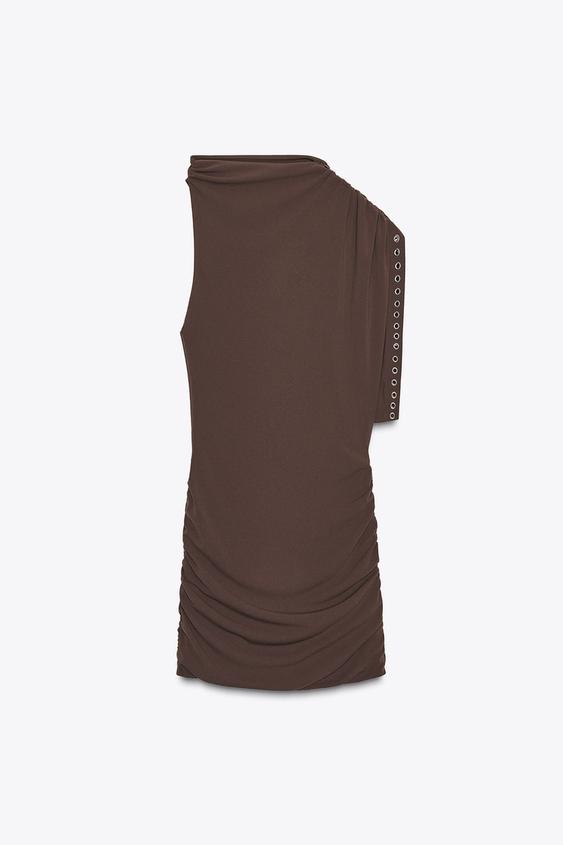 VESTIDO CORTO ASIMÉTRICO ARANDELAS