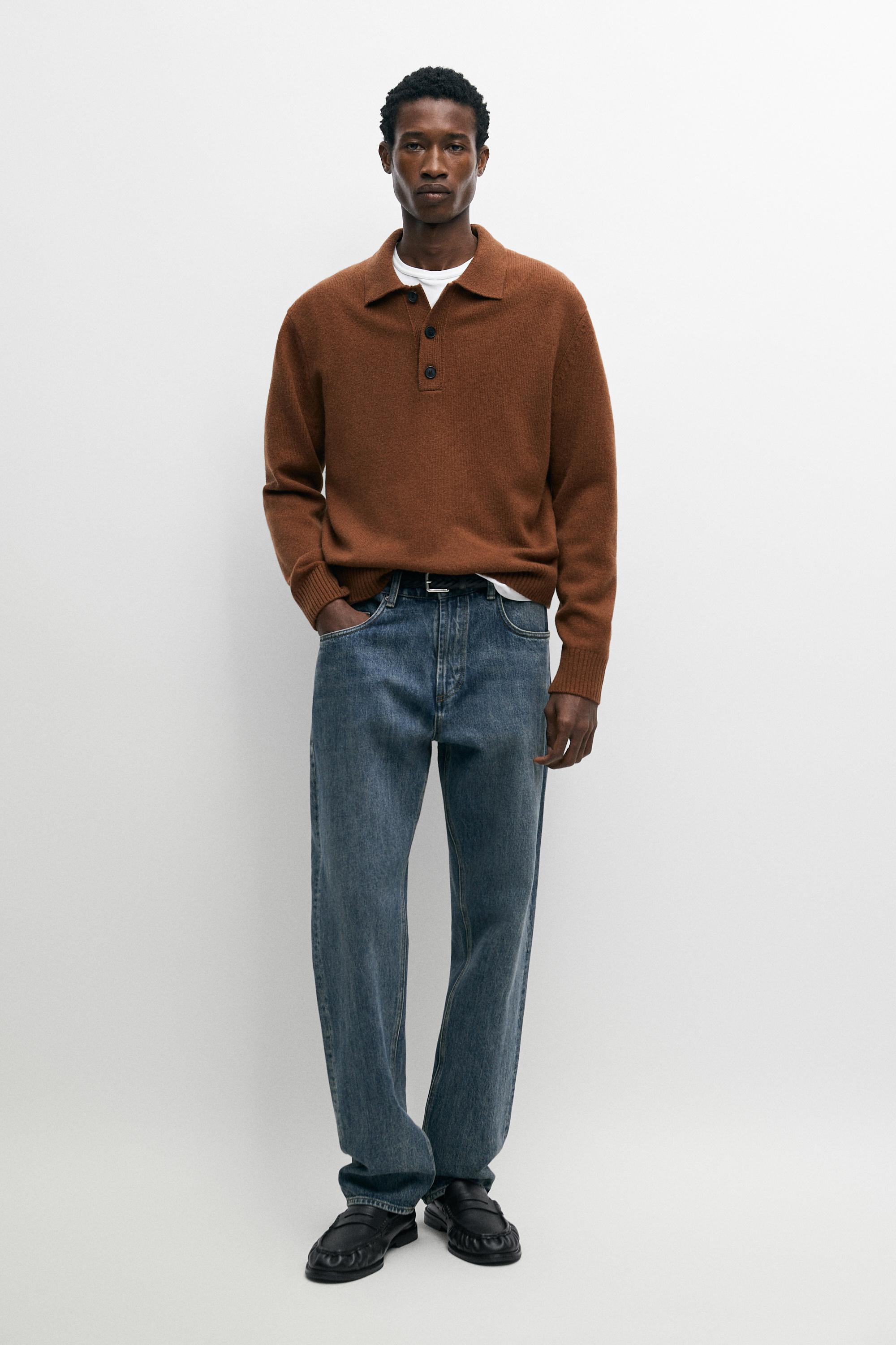 100% wool knit polo sweater with button detail