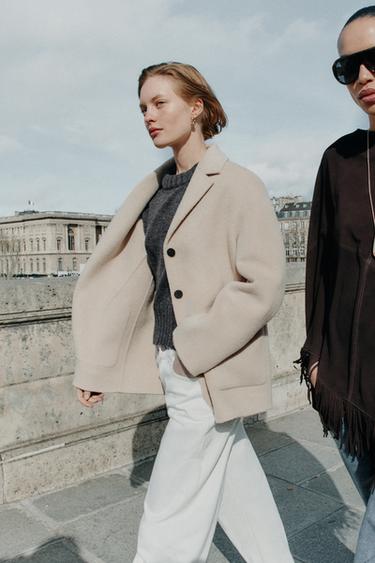 ABRIGO CORTO CON LANA ZW COLLECTION - Beige de Zara