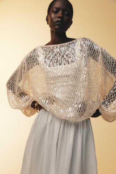Zara ZW COLLECTION SEQUIN TOP - Beige