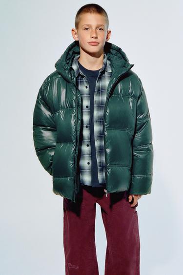 Zara 50/50 DOWN AND FEATHER GLOSSY WATER-REPELLENT PUFFER JACKET - Olive green