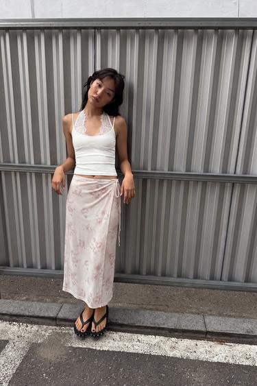 FLORAL TULLE MIDI SKIRT - Greys by Zara