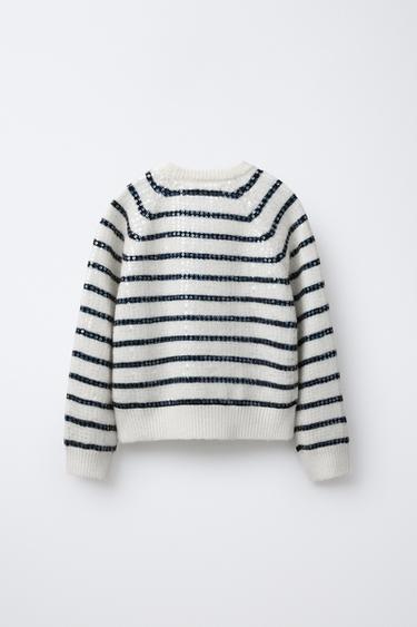 PULL EN MAILLE À RAYURES ET PAILLETTES - Rayures de Zara - Image 1