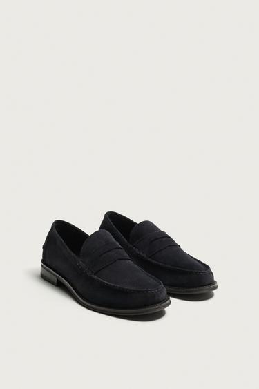 LEATHER PENNY LOAFERS - Blue by Zara