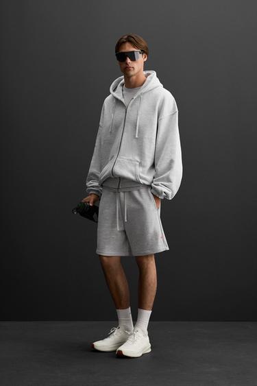 SWEAT À CAPUCHE ET ZIP - Gris chiné de Zara