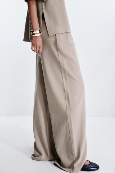 Zara WASHED EFFECT INTERLOCK PANTS - Sand